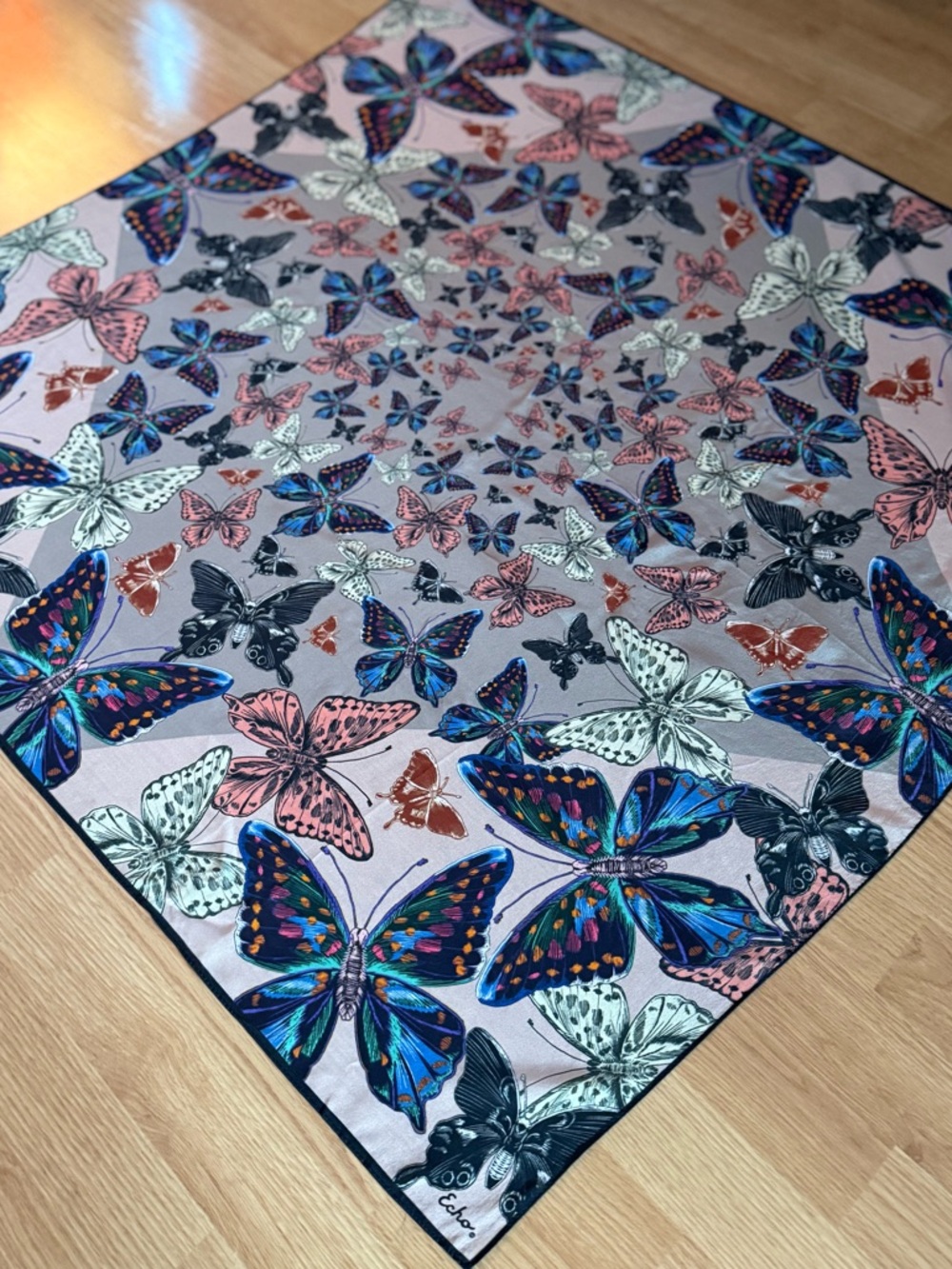 Vintage ECHO 100% Silk Square Scarf – Vibrant Butterfly Print - Picture 13 of 16